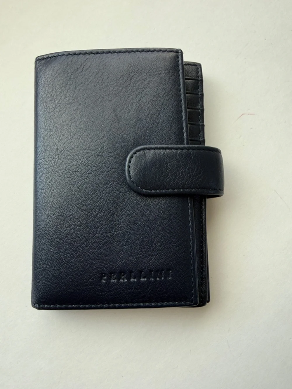 Perllini Navy 100% Leather Men's Wallet with Snap Closure